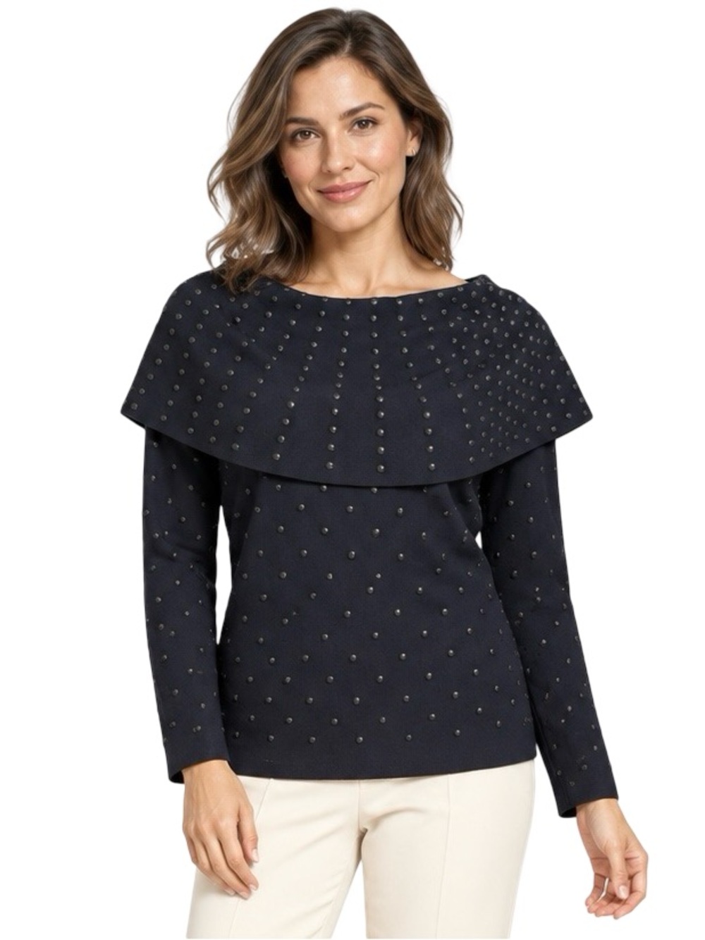 NWT NIC+ZOE Midnight Studded Cape Collar Knit Sweater Size XL